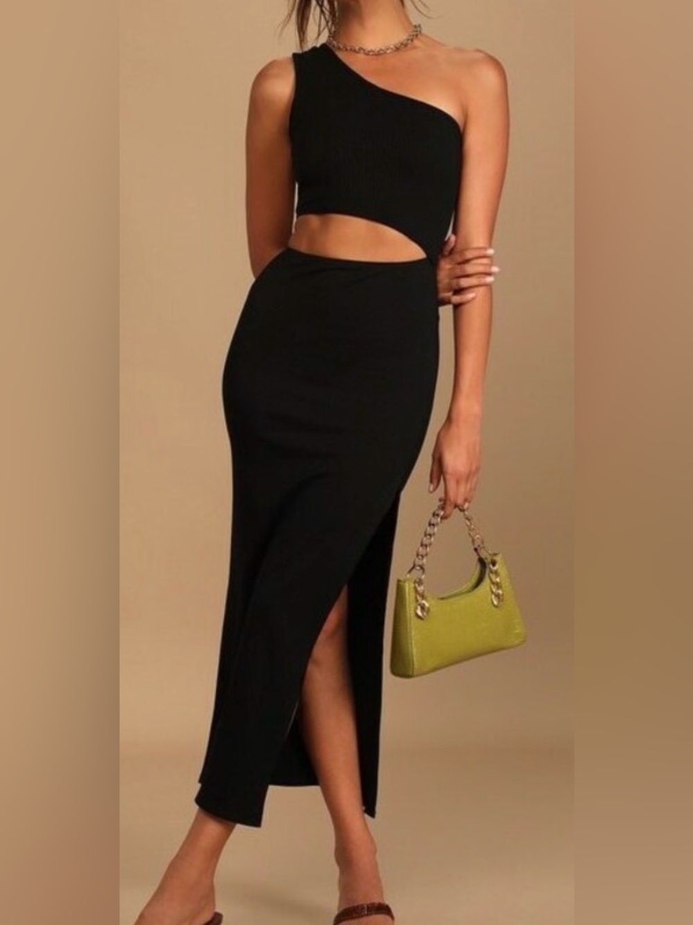 Lulu's Black One-Shoulder Cutout Maxi Skirt with Side Slit